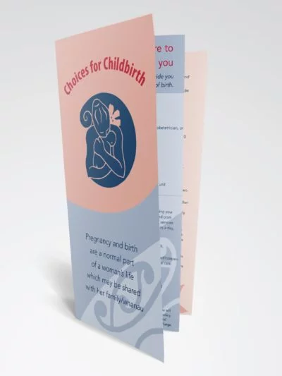 Slightly unfolded Choices for Childbirth pamphlet showing front cover