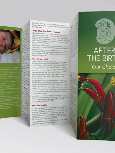 MSCC's 'After the Birth' pamphlet showing the front cover and reverse side