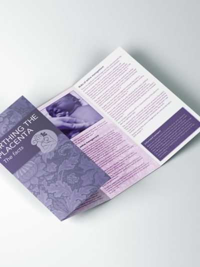 Partially unfolded MSCC Birthing the Placenta pamphlet showing front cover and inside